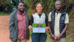 Our Solo Traveler with a Gorilla Trekking Certificate after the Trek
