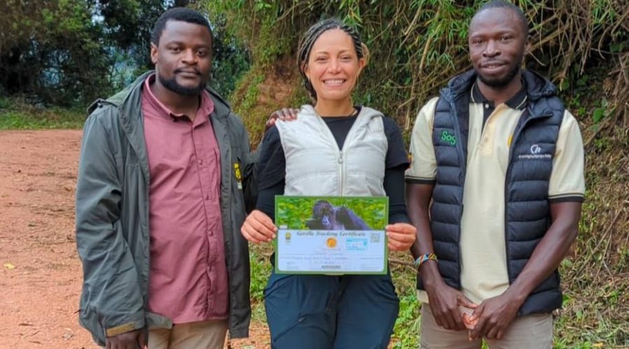 Our Solo Traveler with a Gorilla Trekking Certificate after the Trek